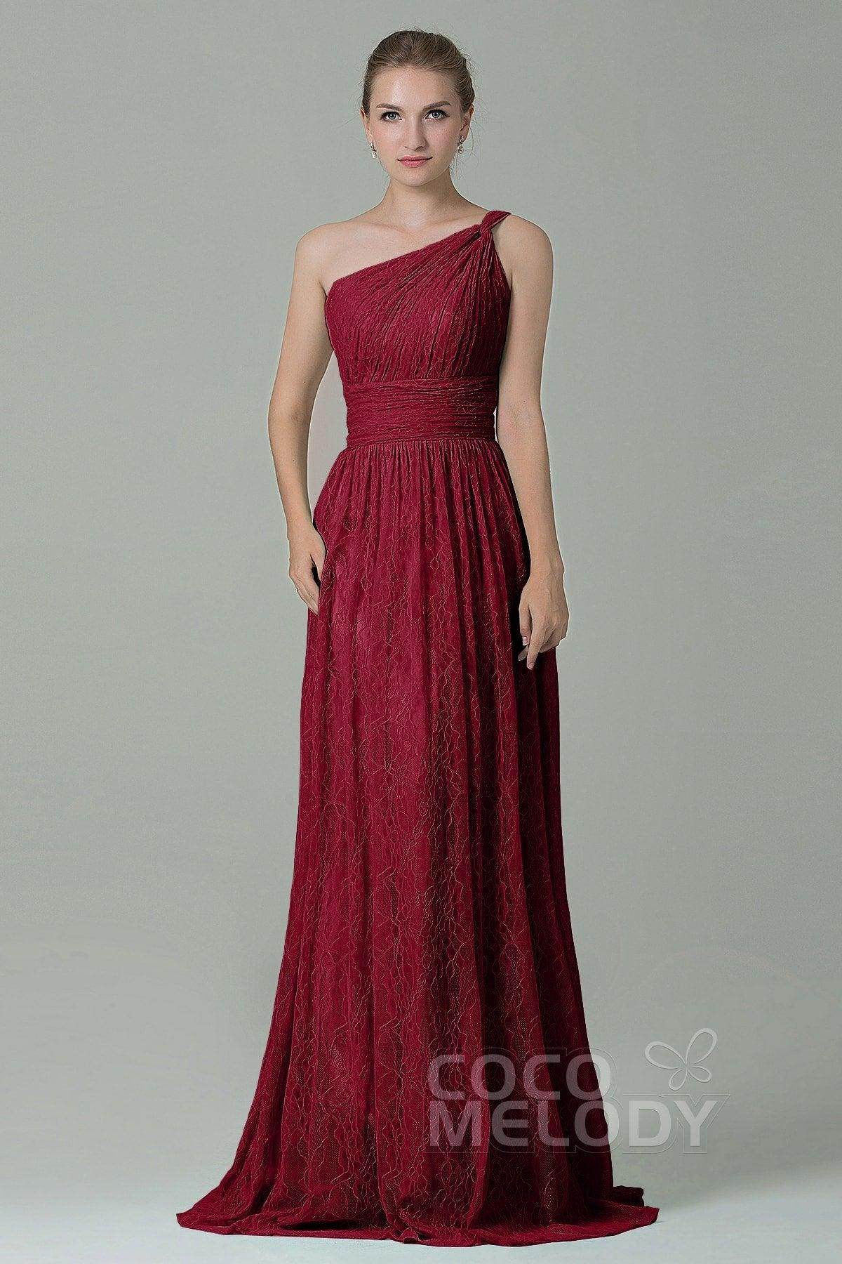 Sheath-Column Floor Length Lace Bridesmaid Dress COZK16014 - COCOMELODY